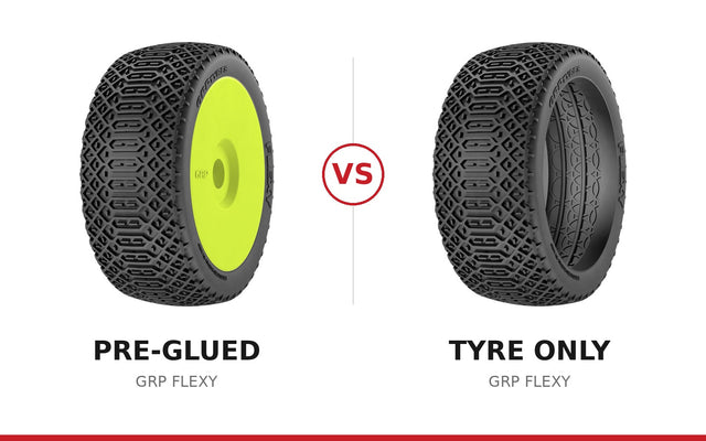 GRP Flexy pre-glued vs tyre only 1/8 buggy tyres