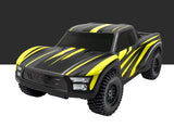 WIRC ST8 1/8 nitro short course truck - front three-quarter view of black and yellow painted bodyshell