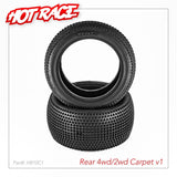 PAIR OF 1/10 TYRES V1 CARPET 4WD/2WD REAR HARD - HOT RACE