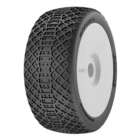 GRP Prime — 1/8 Buggy Tyres Pre-Glued White Wheel Pair