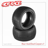 PAIR OF 1/10 TYRES V1 CARPET 4WD/2WD REAR HARD - HOT RACE