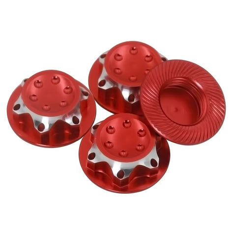 Aluminium Anti Dust Hex Nut 17mm Set of 4 - RED