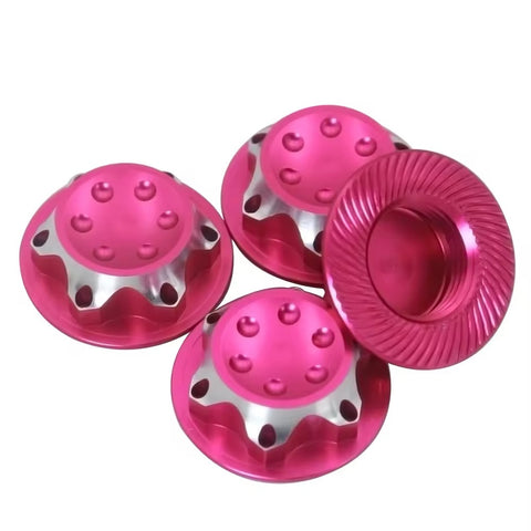 Aluminium Anti Dust Hex Nut 17mm Set of 4 - PINK