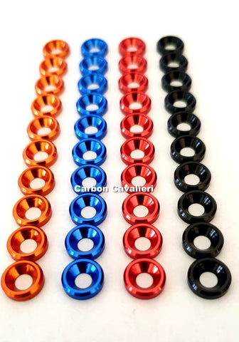 Carbon Cavalieri M3 Countersunk Head Screw Washer Kit 8 Pieces-Orange-Blue-Red-Black